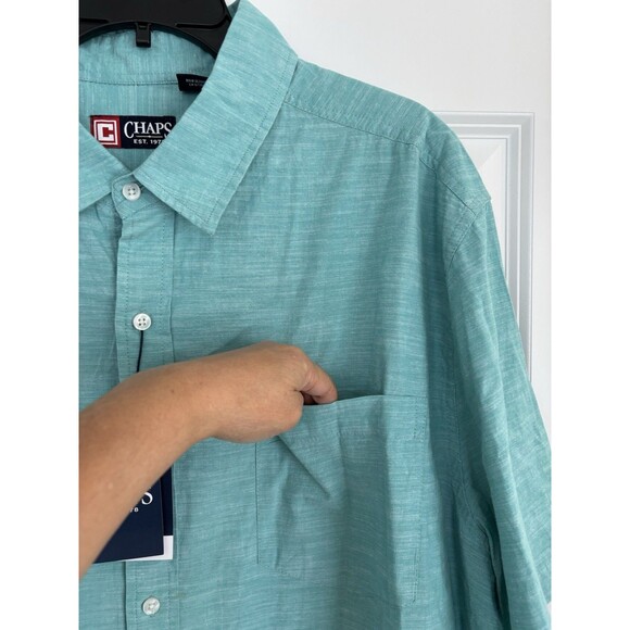 CHAPS MEN'S TOPS GREEN BUTTON DOWN SHORT SLEEVE COLLARED CASUAL TROPICAL 2X - Picture 4 of 8